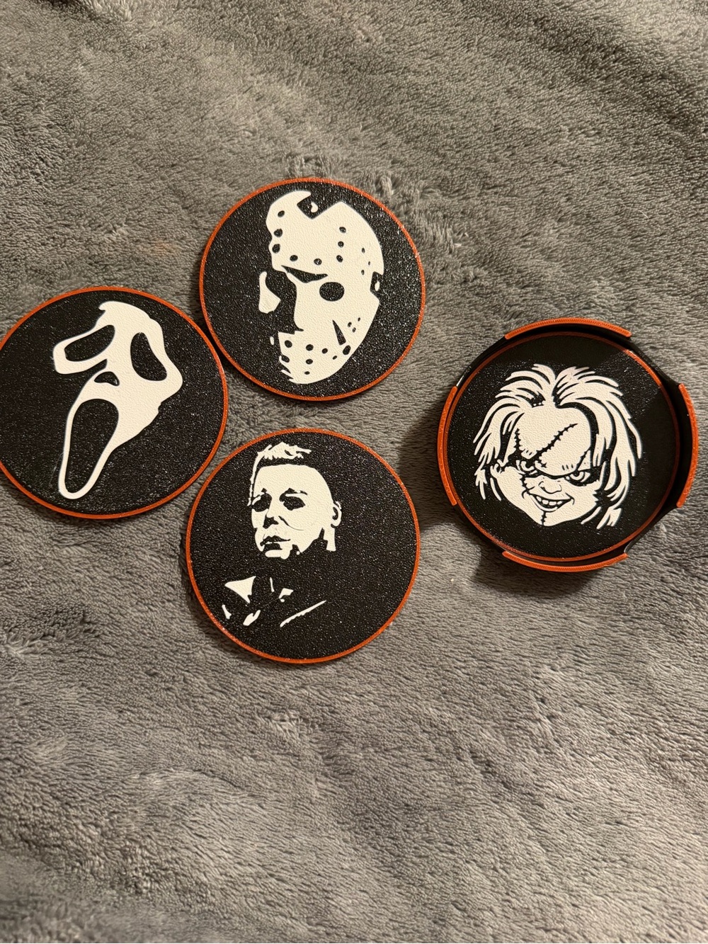 Black & red Horror Icon Round Coasters - 4-Pack